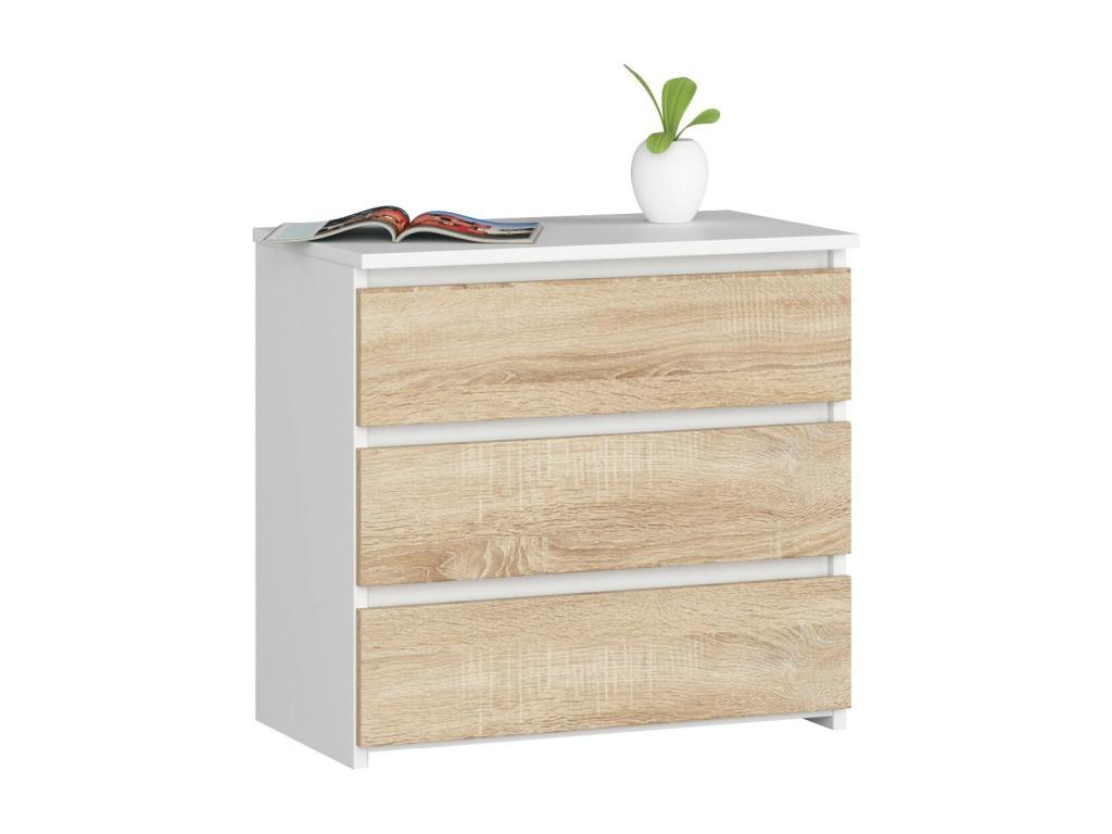 Table de chevet Decoepure CL3 Blanche 60 cm 3 tiroirs façade Chêne Decoepure 60x35x57 cm