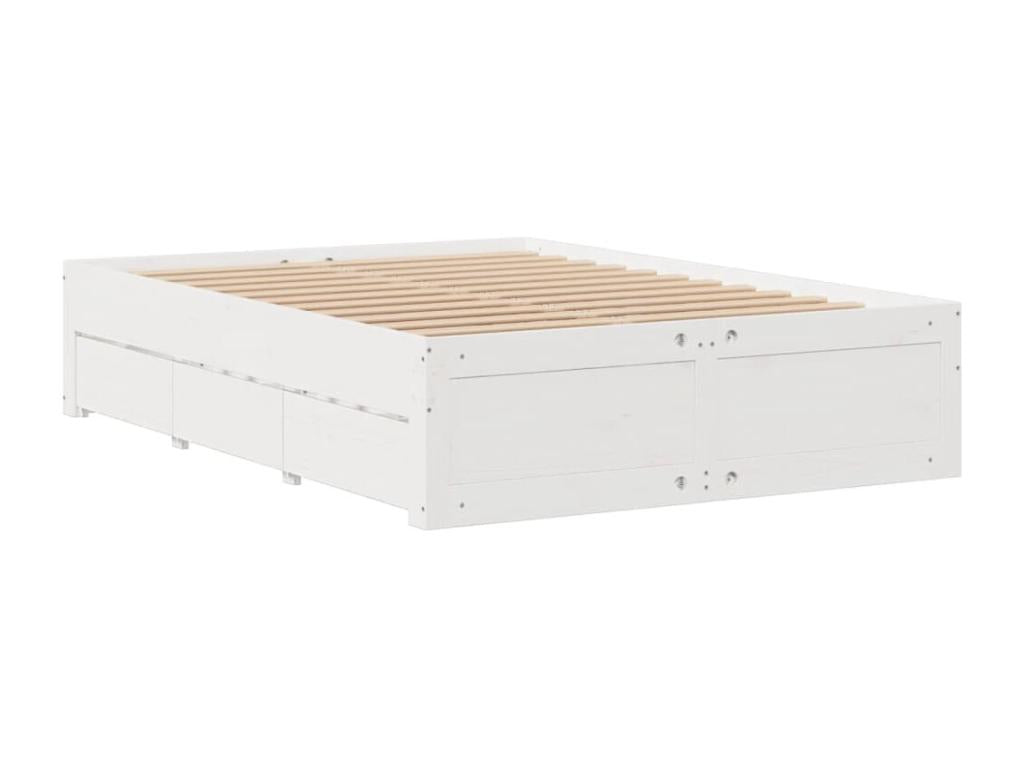 Cadre de lit sans matelas avec tiroirs blanc 140*200cm bois pin